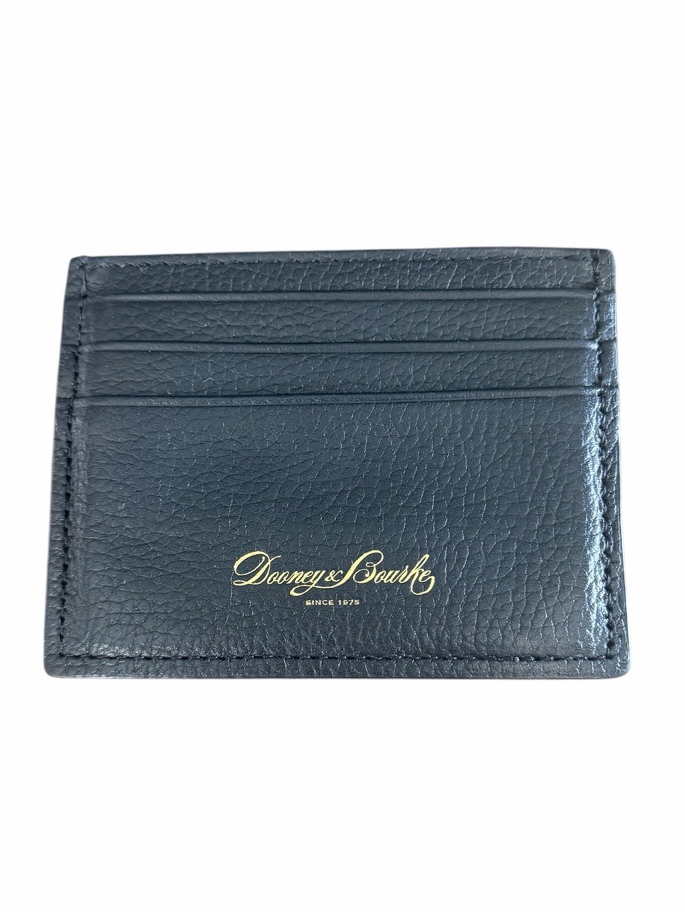 Dooney & Bourke Black Pebbled Leather Card Holder with Gold Logo